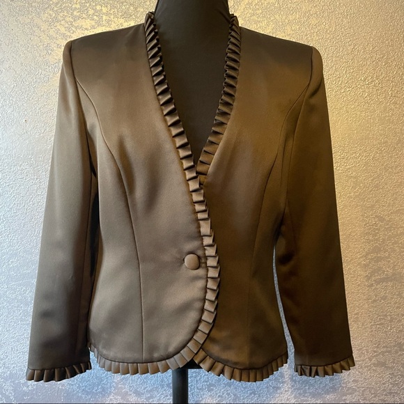 Oleg Cassini Jackets & Blazers - Vintage Oleg Cassini Satin Blazer with Ruffle Trim